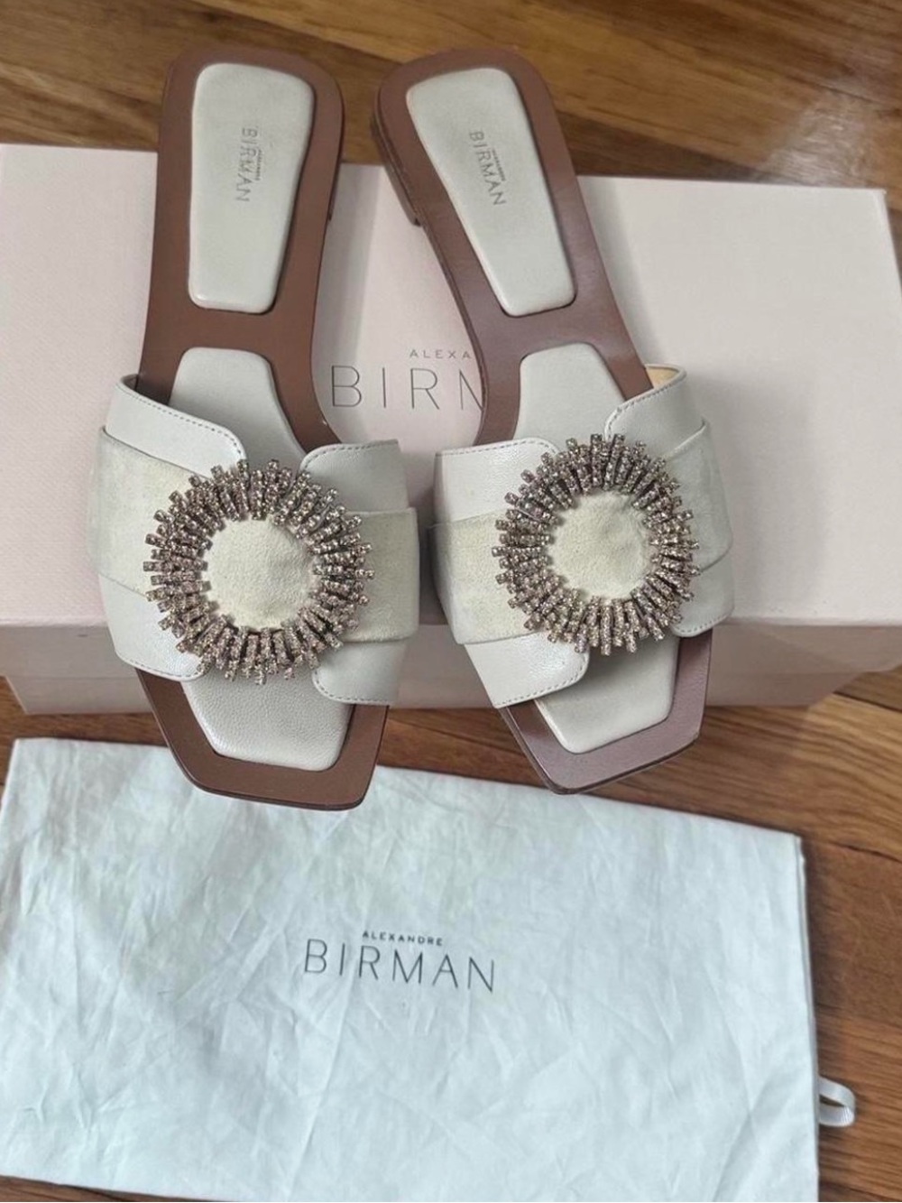 Alexandre Birman White Embellished Leather Slide sandals Size 37,5